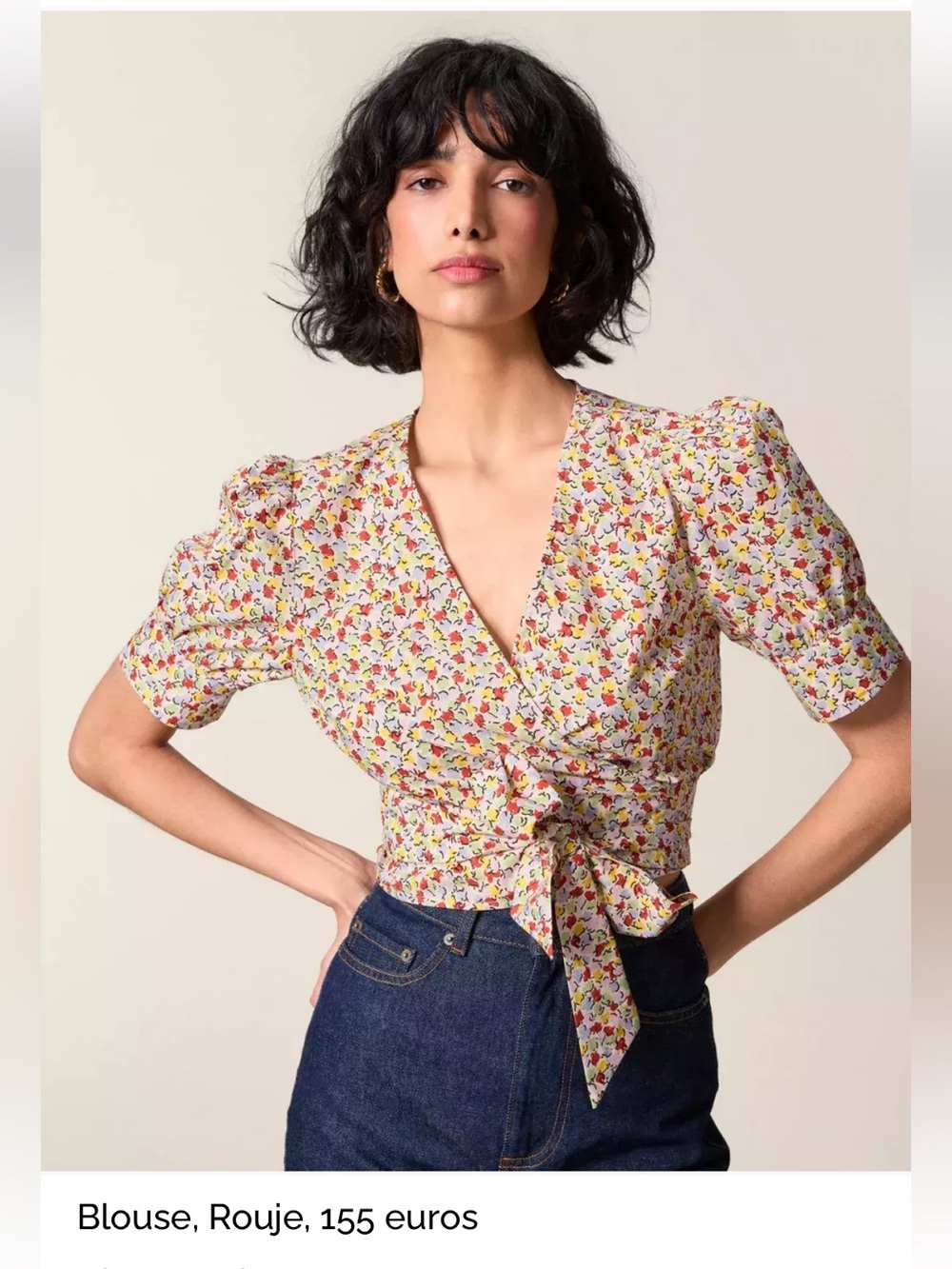 Rouje Floral Wrap Blouse in Cream and Multicolor